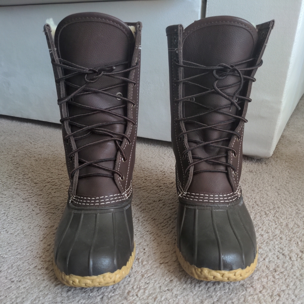 L.L. Bean winter boots brown leather shearling womens 7